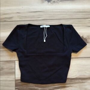 Zara Black Fitted Cap Sleeve Crop Top
